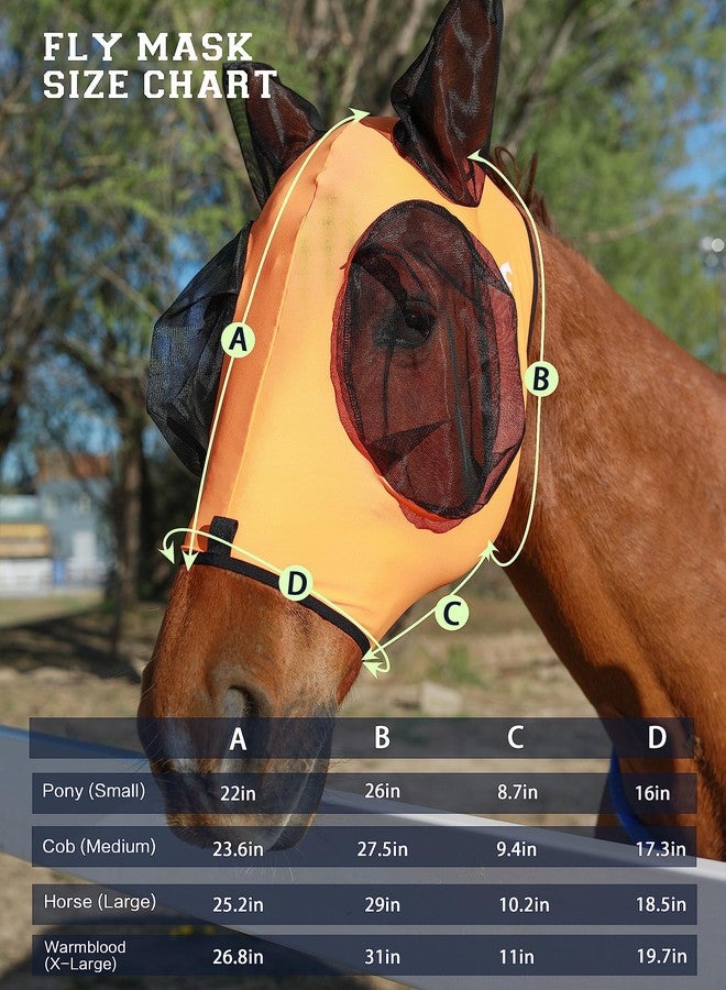 HackFond Horse Fly Mask with Ears, UV Protection Mask for Horses, Elasticity Mask with Big Mesh Eye Covers, Snug Fitting Comfortable Lightweight Red Orange Cob - Image 4
